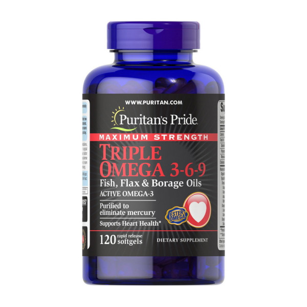 Жирна кислота Maximum Strength Triple Omega 3-6-9 Fish, Flax & Borage Oils (120 softgels) США
