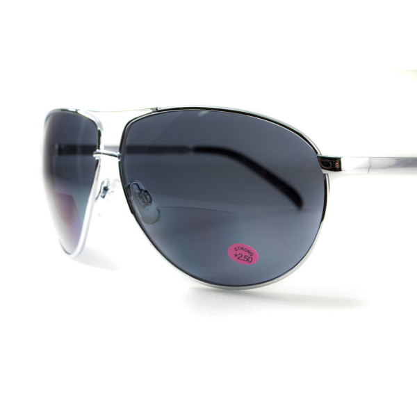 Окуляри біфокальні (захисні) Global Vision Aviator Bifocal (+2.0) (gray), чорні біфокальні лінзи в металевій оправі