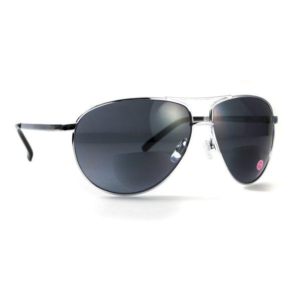 Окуляри біфокальні (захисні) Global Vision Aviator Bifocal (+2.5) (gray), чорні біфокальні лінзи в металевій оправі