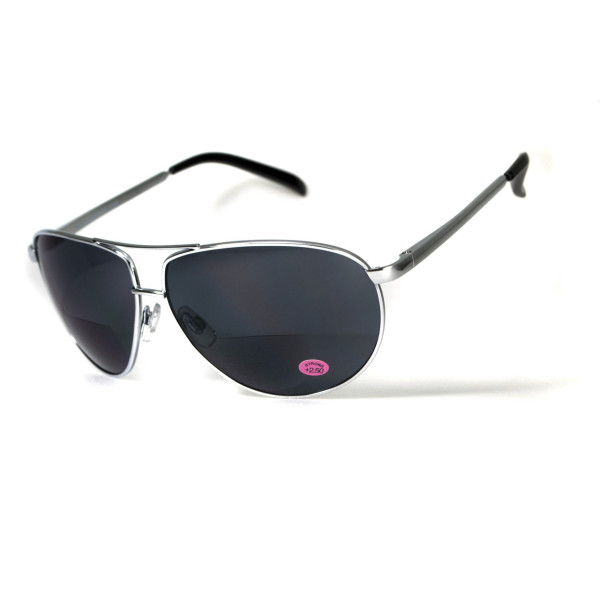 Окуляри біфокальні (захисні) Global Vision Aviator Bifocal (+2.5) (gray), чорні біфокальні лінзи в металевій оправі