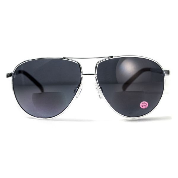 Окуляри біфокальні (захисні) Global Vision Aviator Bifocal (+2.5) (gray), чорні біфокальні лінзи в металевій оправі
