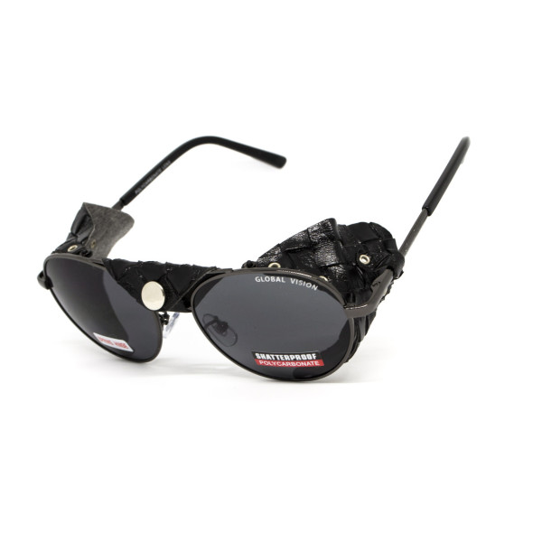 Окуляри захисні Global Vision Aviator-5 GunMetal (gray), сірі в темній оправі зі з'ємним ущільнювачем із синтетичної "шкіри"