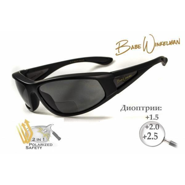 Окуляри біфокальні поляризаційні (захисні) BluWater Winkelman-2 polarized (+2.0 bifocal), (gray) чорні