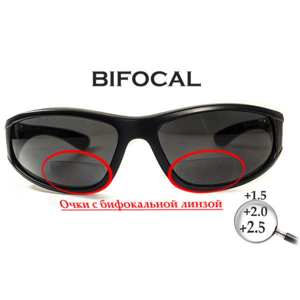 Окуляри біфокальні поляризаційні (захисні) BluWater Winkelman-2 polarized (+2.5 bifocal), (gray) чорні