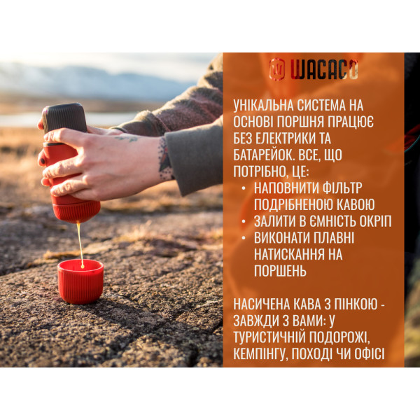 Портативна еспресо-кавоварка Wacaco Nanopresso червона з чохлом, механічна, для меленої кави